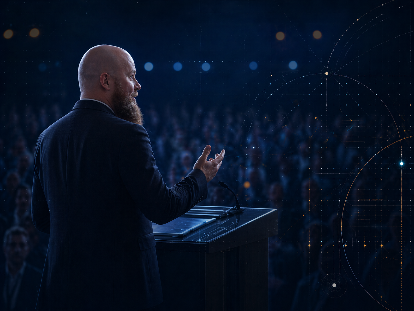 Abstract stage visual used for speaking and media.